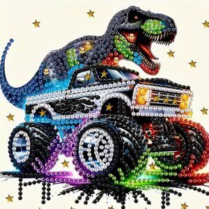 DIY 5D Diamond Painting Kit - Dinosaur Truck Design nwot